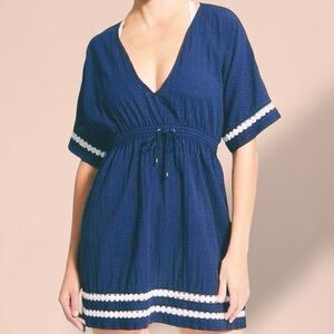 Athleta ‘Coast to Coast Cover-Up’ in Navy Blue & White Cotton Size Medium